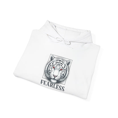 Fearless White Tiger Hoodie — 'FEARLESS' Graphic Hooded Sweatshirt