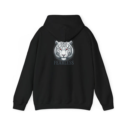 Fearless White Tiger Hoodie — 'FEARLESS' Graphic Hooded Sweatshirt