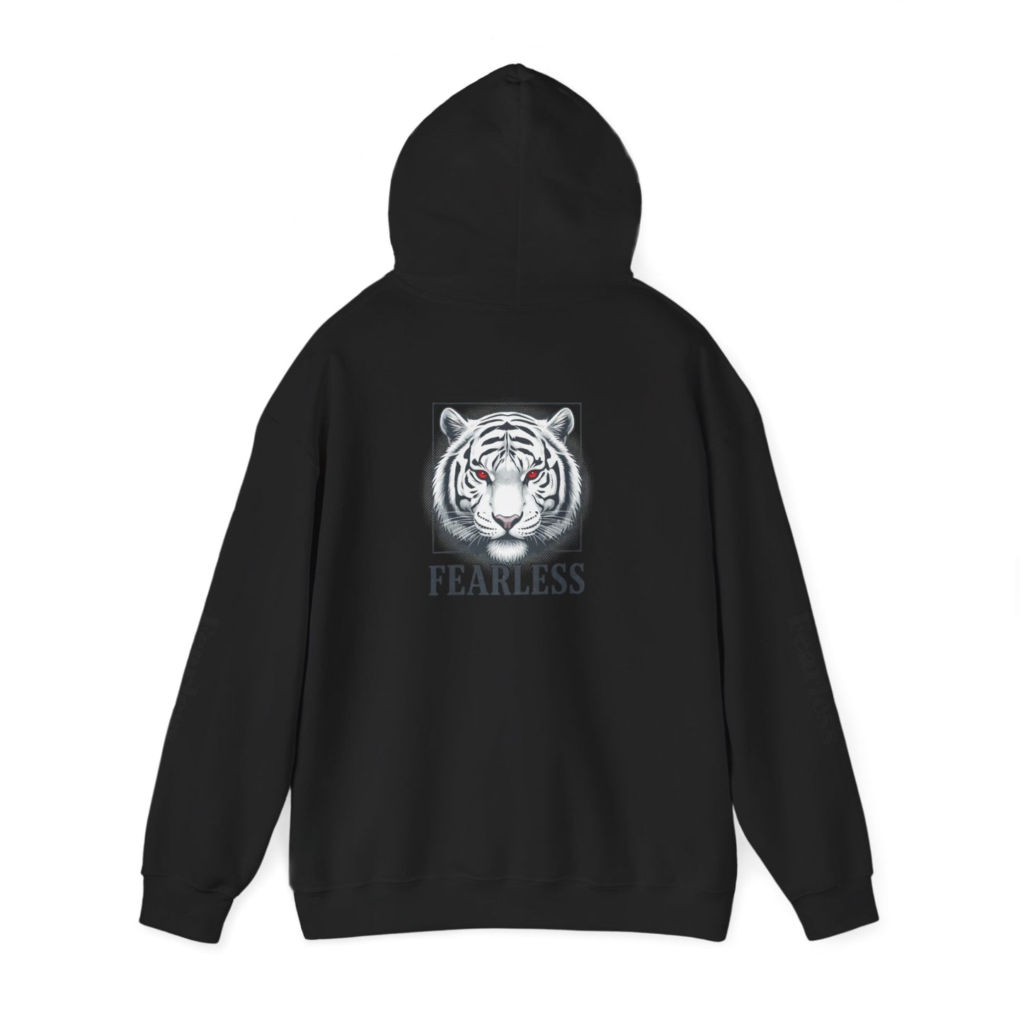 Fearless White Tiger Hoodie — 'FEARLESS' Graphic Hooded Sweatshirt