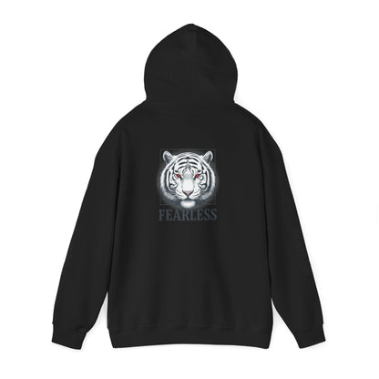 Fearless White Tiger Hoodie — 'FEARLESS' Graphic Hooded Sweatshirt