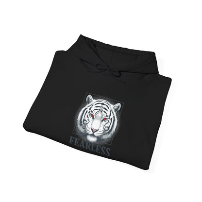 Fearless White Tiger Hoodie — 'FEARLESS' Graphic Hooded Sweatshirt