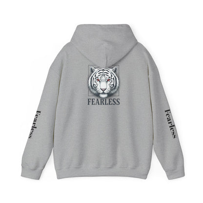 Fearless White Tiger Hoodie — 'FEARLESS' Graphic Hooded Sweatshirt