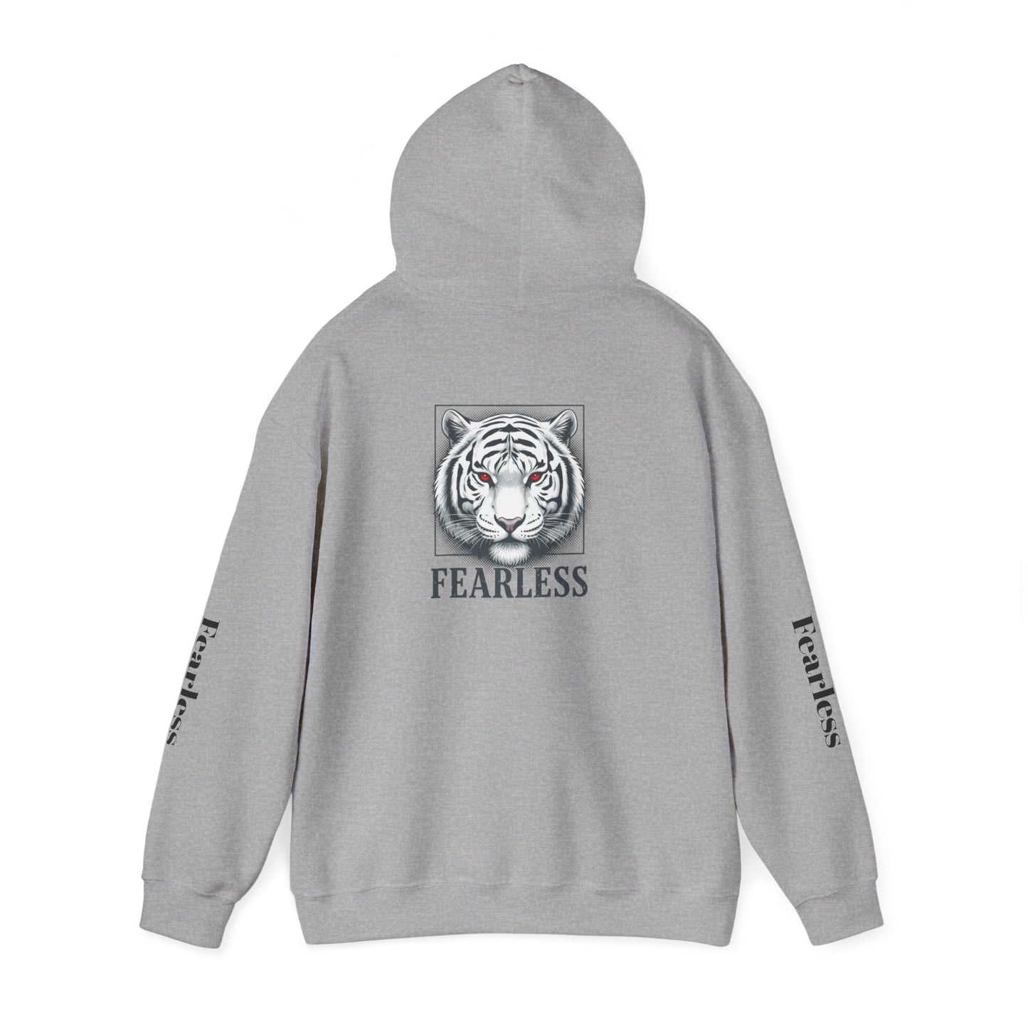 Fearless White Tiger Hoodie — 'FEARLESS' Graphic Hooded Sweatshirt