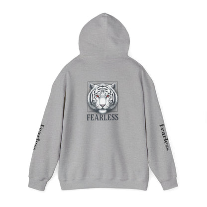 Fearless White Tiger Hoodie — 'FEARLESS' Graphic Hooded Sweatshirt