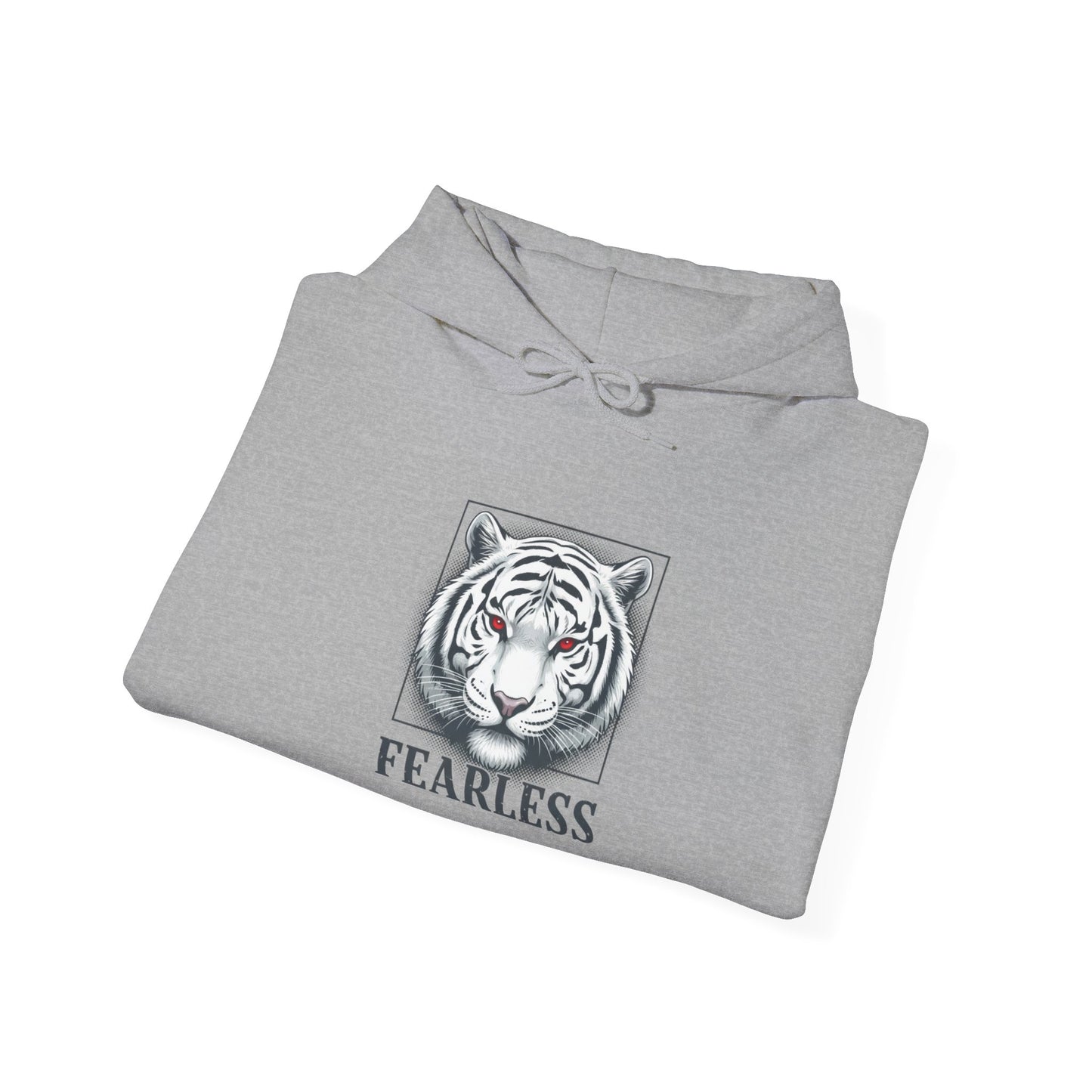 Fearless White Tiger Hoodie — 'FEARLESS' Graphic Hooded Sweatshirt
