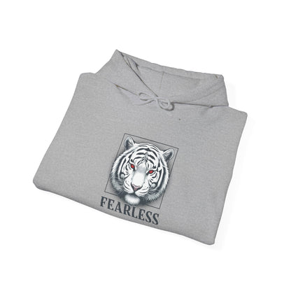 Fearless White Tiger Hoodie — 'FEARLESS' Graphic Hooded Sweatshirt