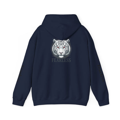 Fearless White Tiger Hoodie — 'FEARLESS' Graphic Hooded Sweatshirt