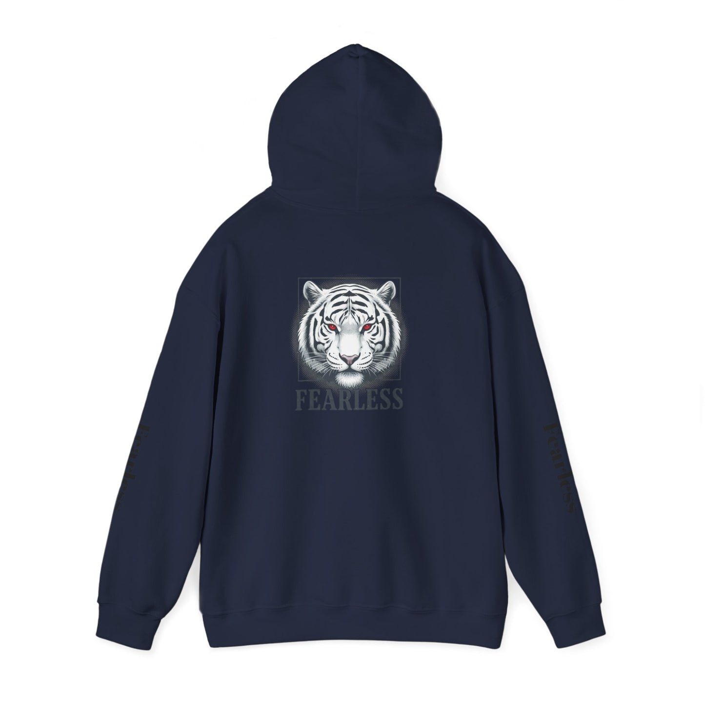 Fearless White Tiger Hoodie — 'FEARLESS' Graphic Hooded Sweatshirt