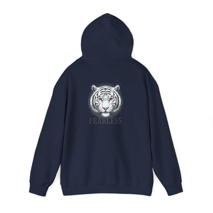 Fearless White Tiger Hoodie — 'FEARLESS' Graphic Hooded Sweatshirt