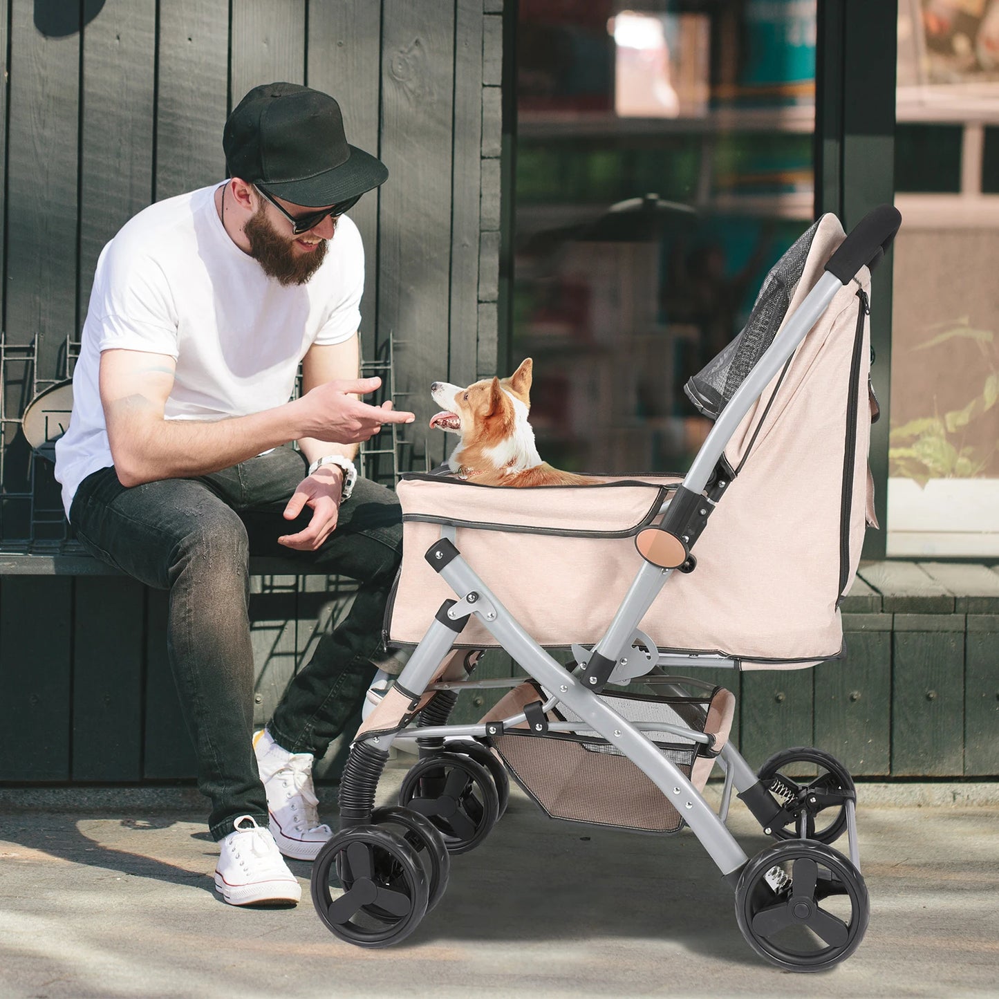 Foldable Cat Dog Stroller Detachable Easy Assembly Pet Travel Carrier W/Shock Absorption Folding Resistant to dirt - Merit Sell