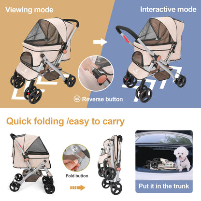 Foldable Cat Dog Stroller Detachable Easy Assembly Pet Travel Carrier W/Shock Absorption Folding Resistant to dirt - Merit Sell