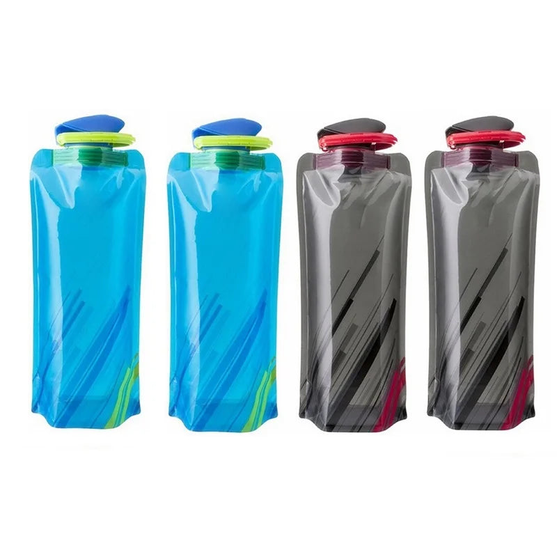 Foldable Water Bottles Flexible Reusable Travel Water Bottle Plastic Water Pouch Soft Flask Water Bag With Carabiner Clip - Merit Sell