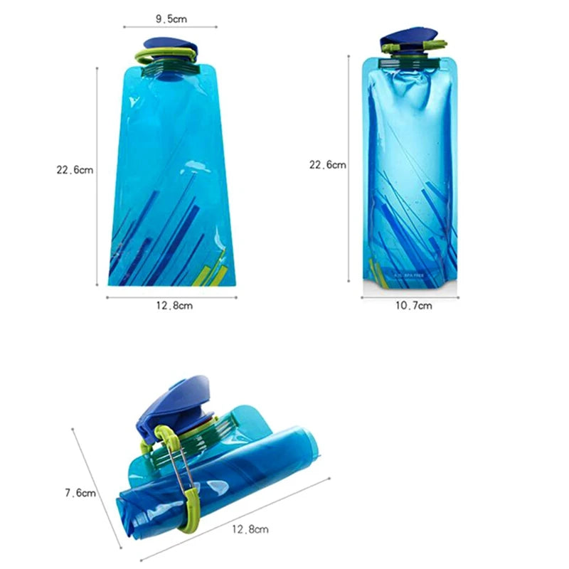 Foldable Water Bottles Flexible Reusable Travel Water Bottle Plastic Water Pouch Soft Flask Water Bag With Carabiner Clip - Merit Sell
