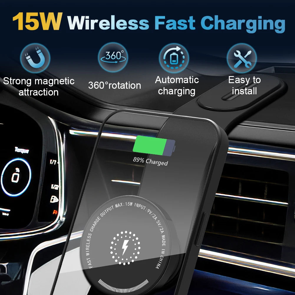 For MagSafe Car Phone Holder Magnetic Wireless Charger 15W Fast Charging Car Charger Holder For iPhone 16 15 14 13 Pro - Merit Sell
