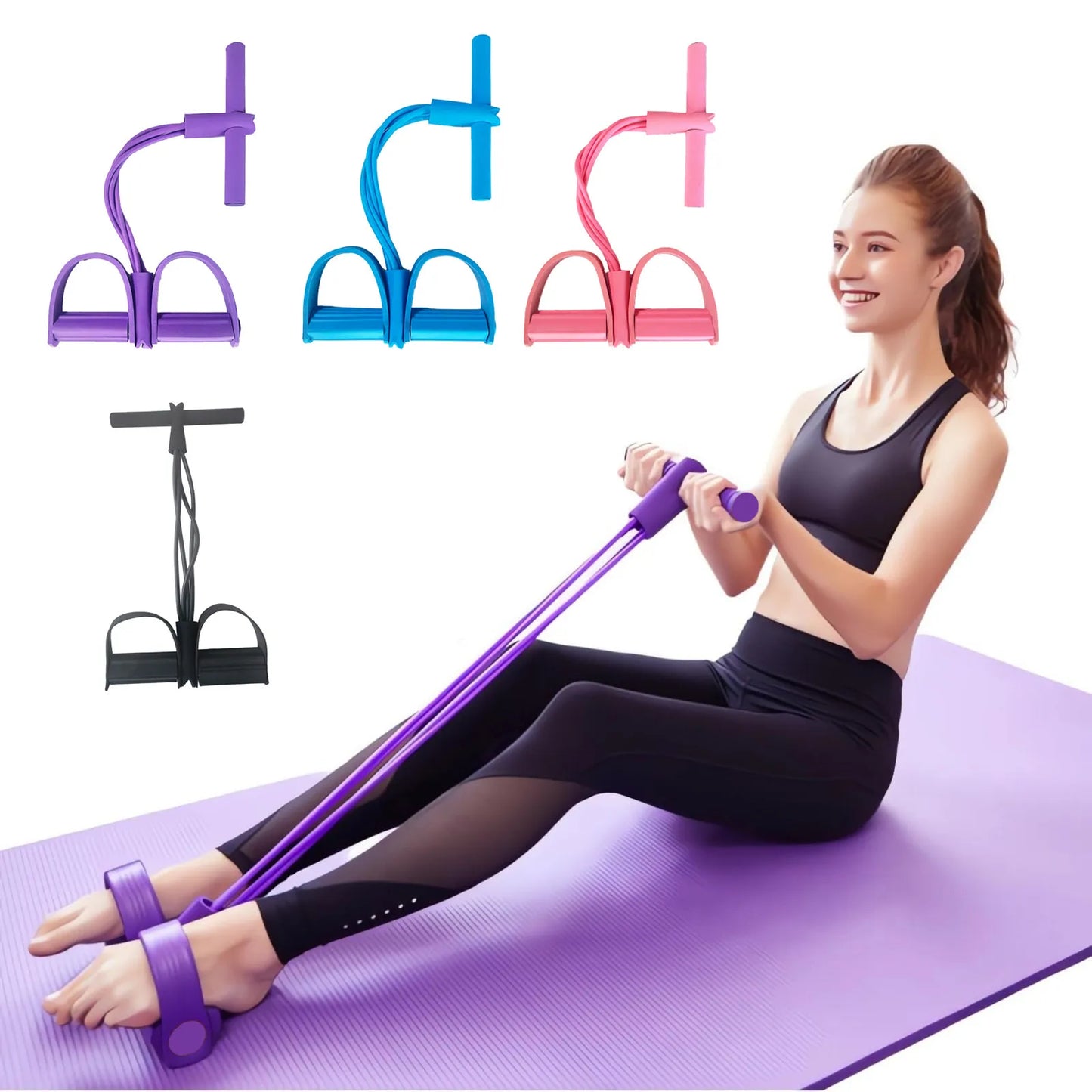 Four-Tube Pedal Tensioner Multi-Functional Household Fitness Equipment Yoga Abdominal Strengthening Elastic Band Tension Rope - Merit Sell