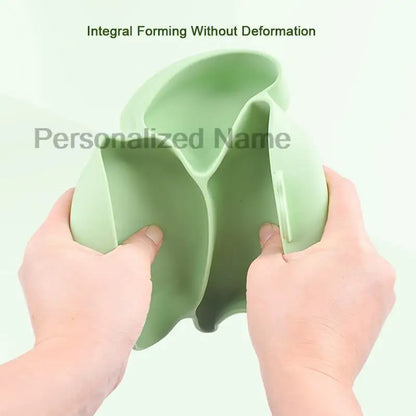 Free Personalized Name Baby Silicone Rabbit Divided Plate Set Baby Feeding Dishes BPA Free Bowl Plate Bibs Spoon Fork Sippy Cup - Merit Sell