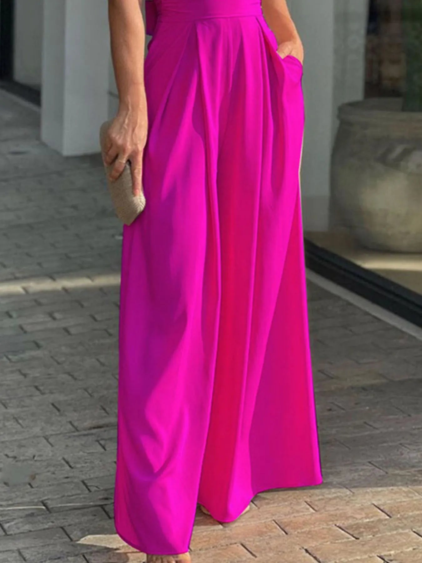 Full Size Cutout V-Neck Puff Sleeve Jumpsuit Plus Size - Merit Sell