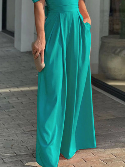 Full Size Cutout V-Neck Puff Sleeve Jumpsuit Plus Size - Merit Sell