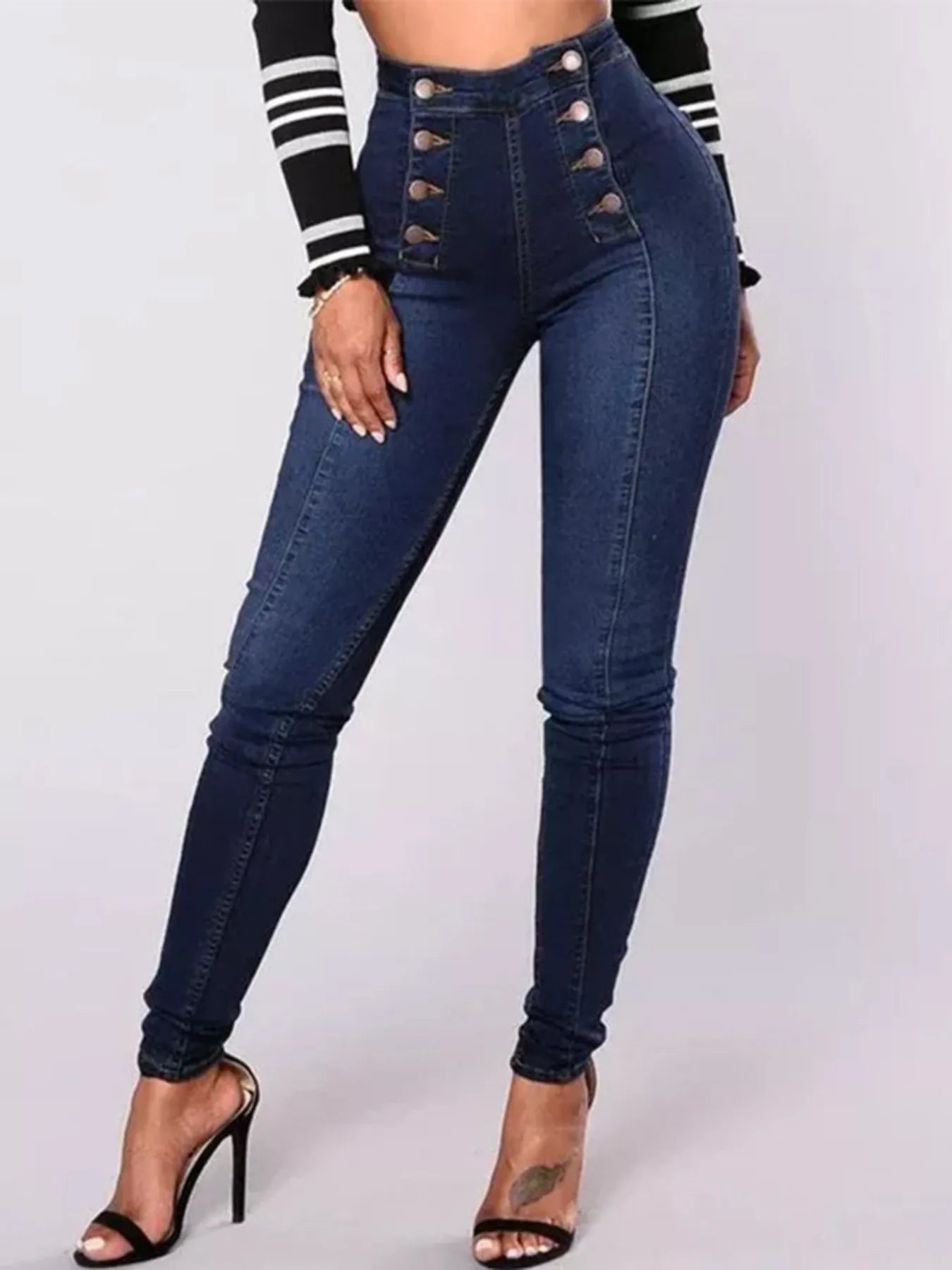Full Size High-Waisted Double-Breasted Skinny Jeans Plus Size - Merit Sell