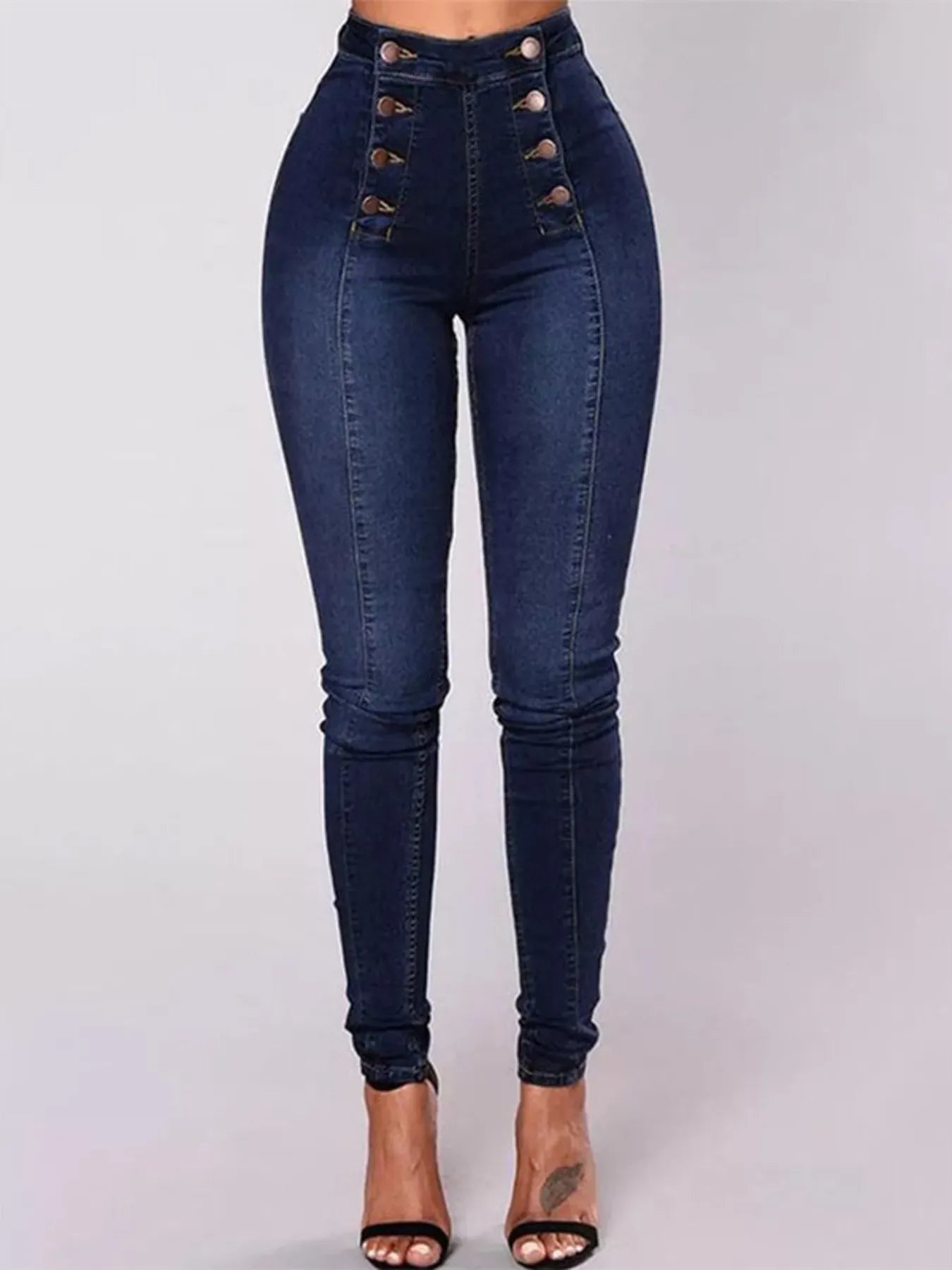 Full Size High-Waisted Double-Breasted Skinny Jeans Plus Size - Merit Sell