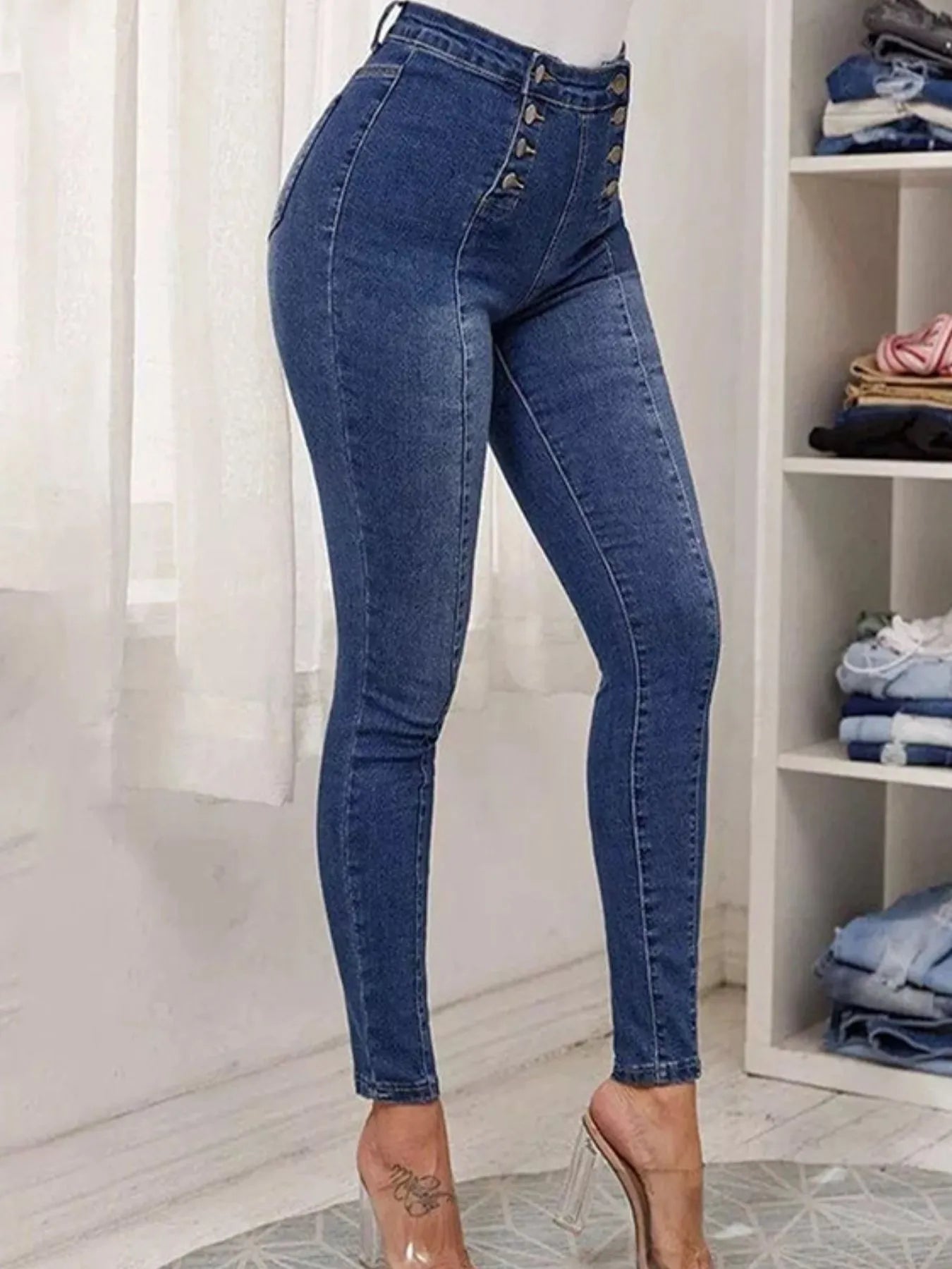 Full Size High-Waisted Double-Breasted Skinny Jeans Plus Size - Merit Sell