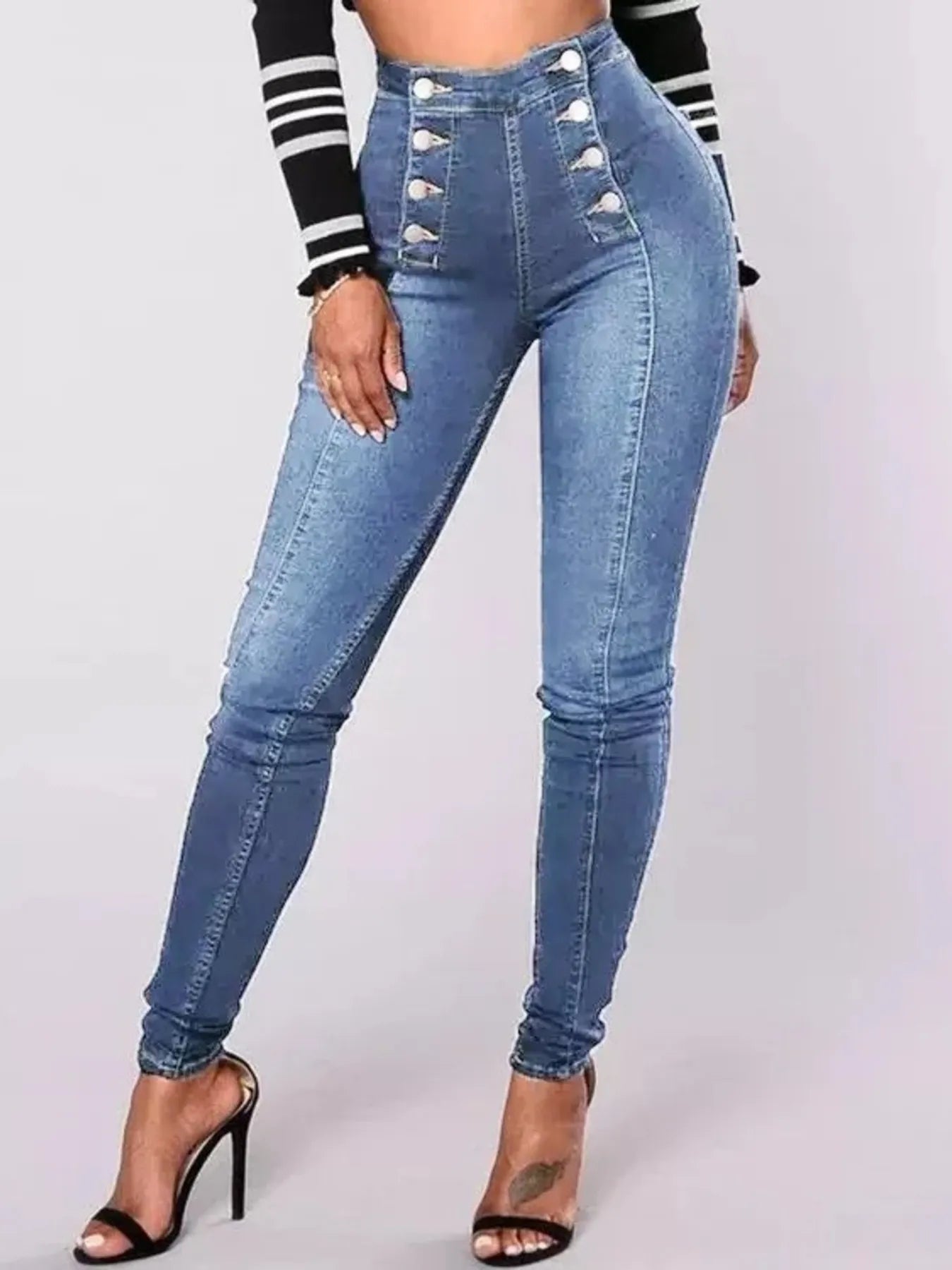 Full Size High-Waisted Double-Breasted Skinny Jeans Plus Size - Merit Sell