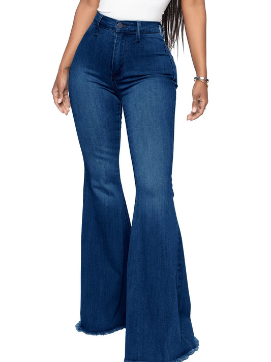 Full Size High-Waisted Raw Hem Flare Jeans Plus Size - Merit Sell