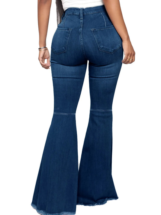 Full Size High-Waisted Raw Hem Flare Jeans Plus Size - Merit Sell