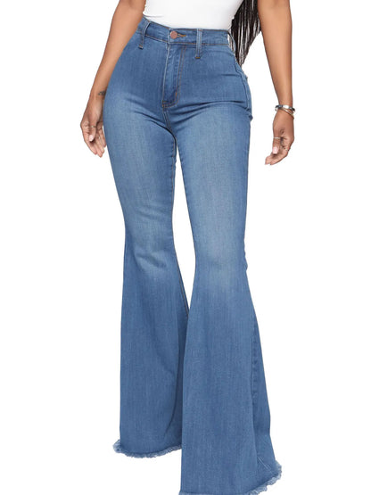 Full Size High-Waisted Raw Hem Flare Jeans Plus Size - Merit Sell