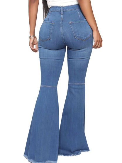 Full Size High-Waisted Raw Hem Flare Jeans Plus Size - Merit Sell