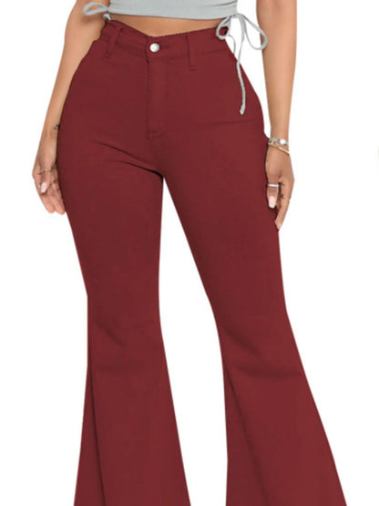Full Size High-Waisted Raw Hem Flare Jeans Plus Size - Merit Sell
