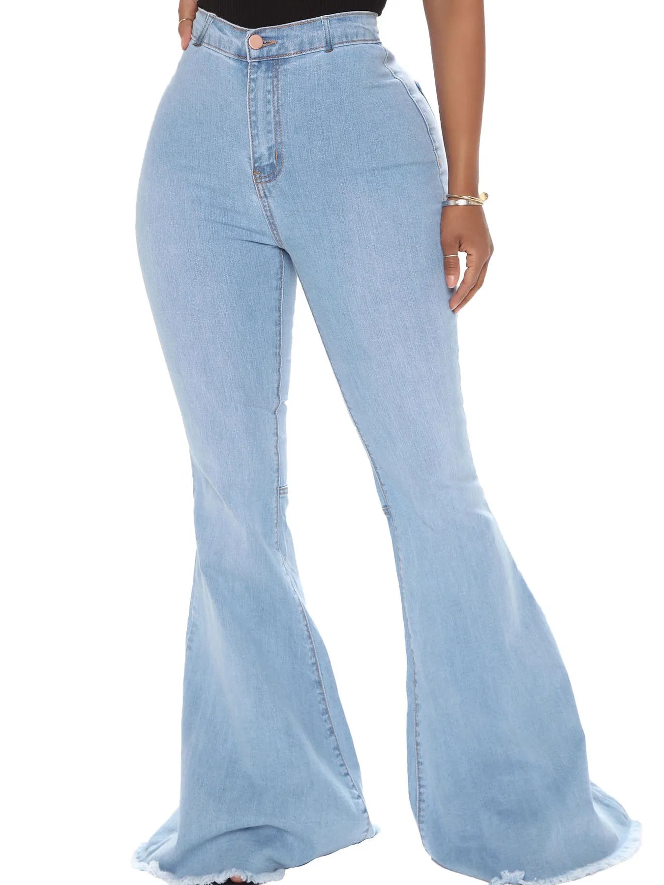 Full Size High-Waisted Raw Hem Flare Jeans Plus Size - Merit Sell