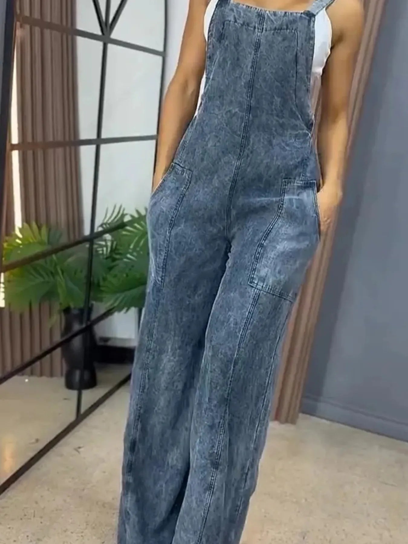 Full Size Wide Leg Washed Denim Overalls Plus Size - Merit Sell
