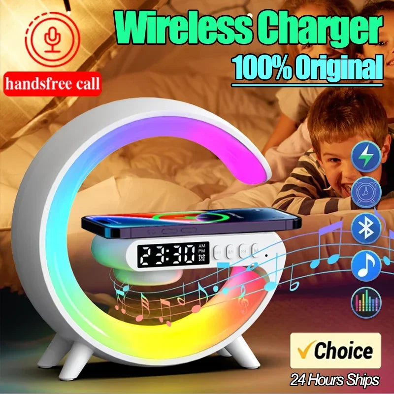 G Atmosphere Goodnight Light Wireless Charger Speaker Clock 6 Lighting Modes for iPhone 15 14 13 Samsung Fast Charging Station - Merit Sell