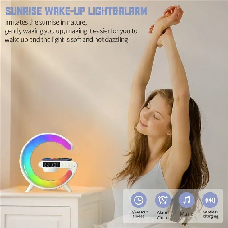 G Atmosphere Goodnight Light Wireless Charger Speaker Clock 6 Lighting Modes for iPhone 15 14 13 Samsung Fast Charging Station - Merit Sell