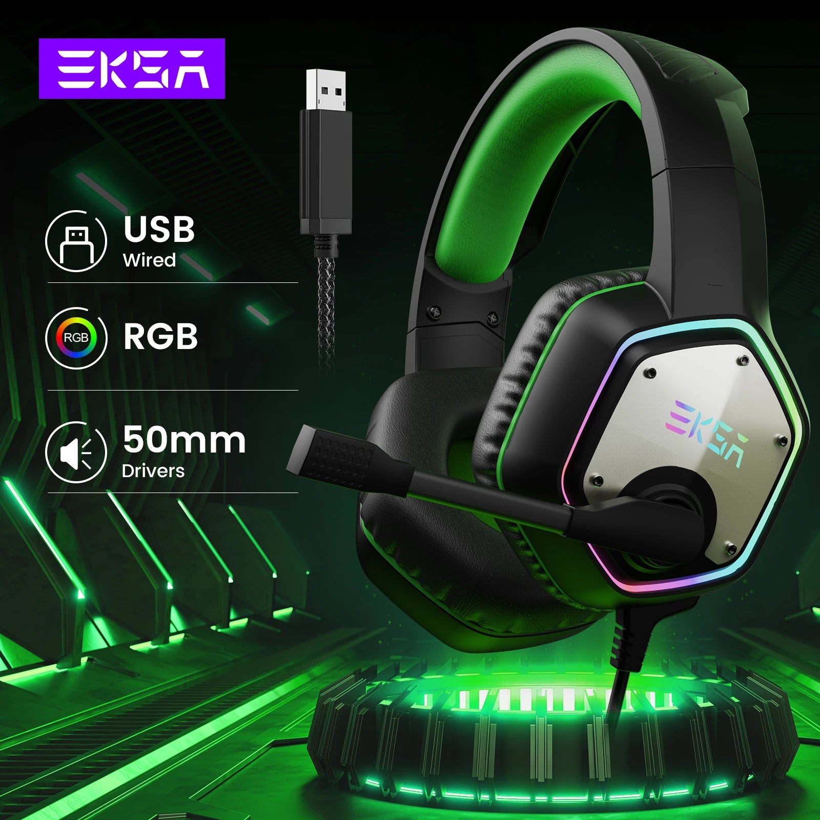 Gaming Headphones For PC/PS4/PS5 EKSA E1000 7.1 Surround RGB Gaming Headset Gamer USB Wired Headphones with Noise Cancelling Mic - Merit Sell
