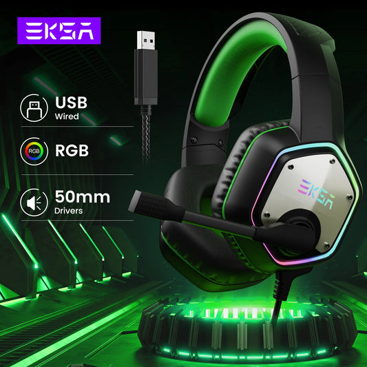 Gaming Headphones For PC/PS4/PS5 EKSA E1000 7.1 Surround RGB Gaming Headset Gamer USB Wired Headphones with Noise Cancelling Mic - Merit Sell
