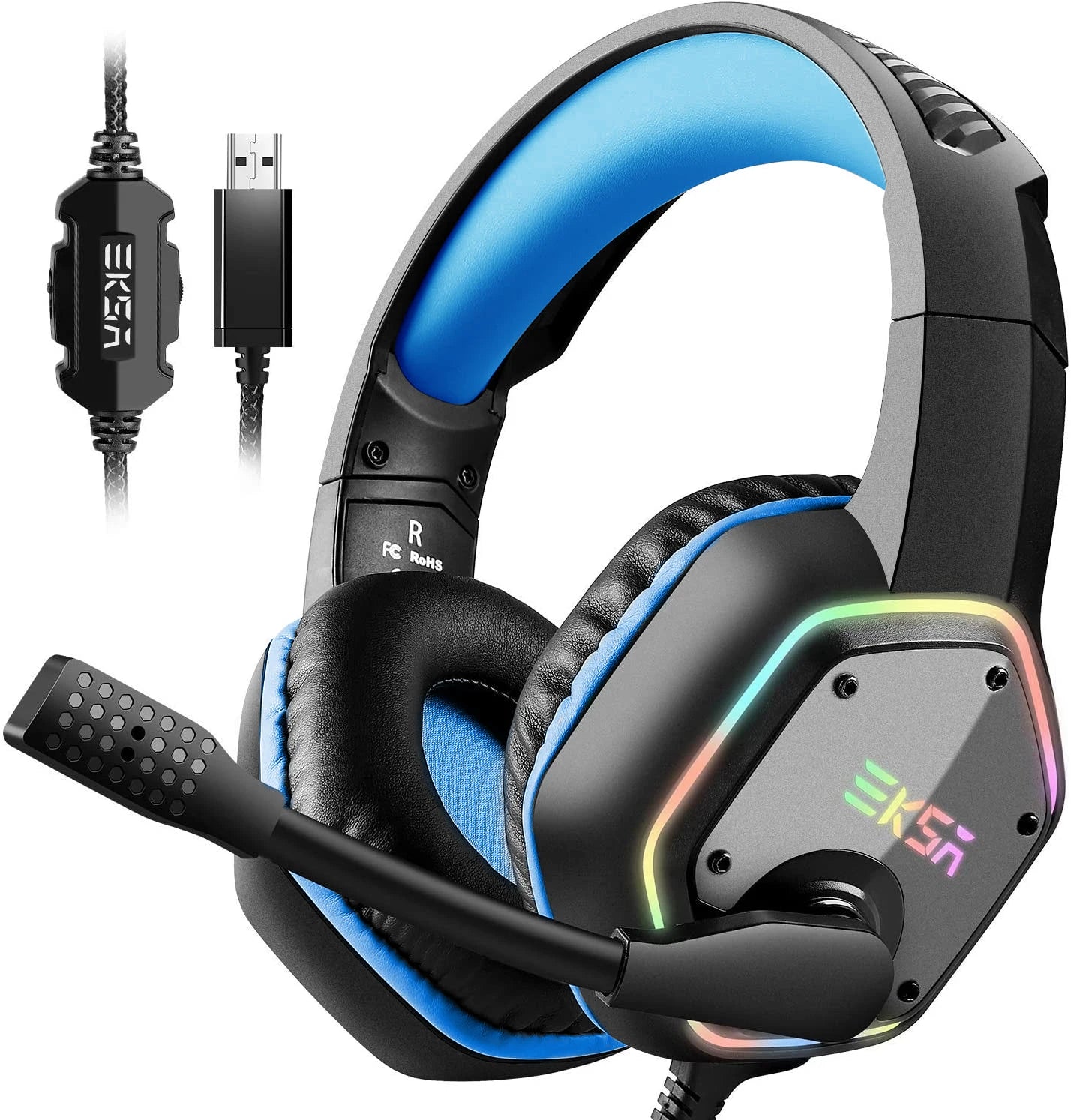 Gaming Headphones For PC/PS4/PS5 EKSA E1000 7.1 Surround RGB Gaming Headset Gamer USB Wired Headphones with Noise Cancelling Mic - Merit Sell