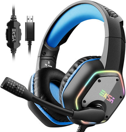 Gaming Headphones For PC/PS4/PS5 EKSA E1000 7.1 Surround RGB Gaming Headset Gamer USB Wired Headphones with Noise Cancelling Mic - Merit Sell