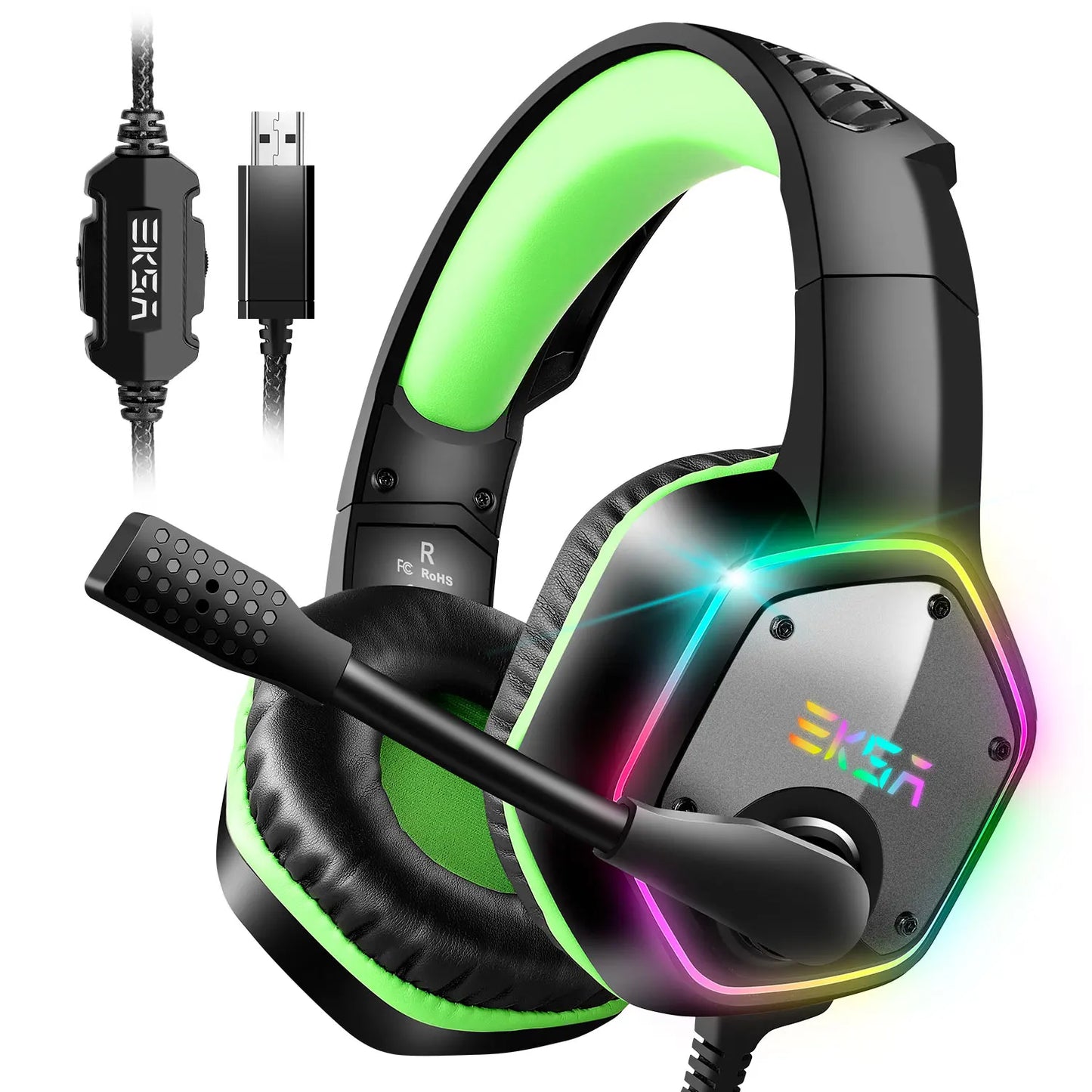 Gaming Headphones For PC/PS4/PS5 EKSA E1000 7.1 Surround RGB Gaming Headset Gamer USB Wired Headphones with Noise Cancelling Mic - Merit Sell