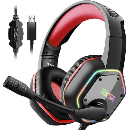 Gaming Headphones For PC/PS4/PS5 EKSA E1000 7.1 Surround RGB Gaming Headset Gamer USB Wired Headphones with Noise Cancelling Mic - Merit Sell