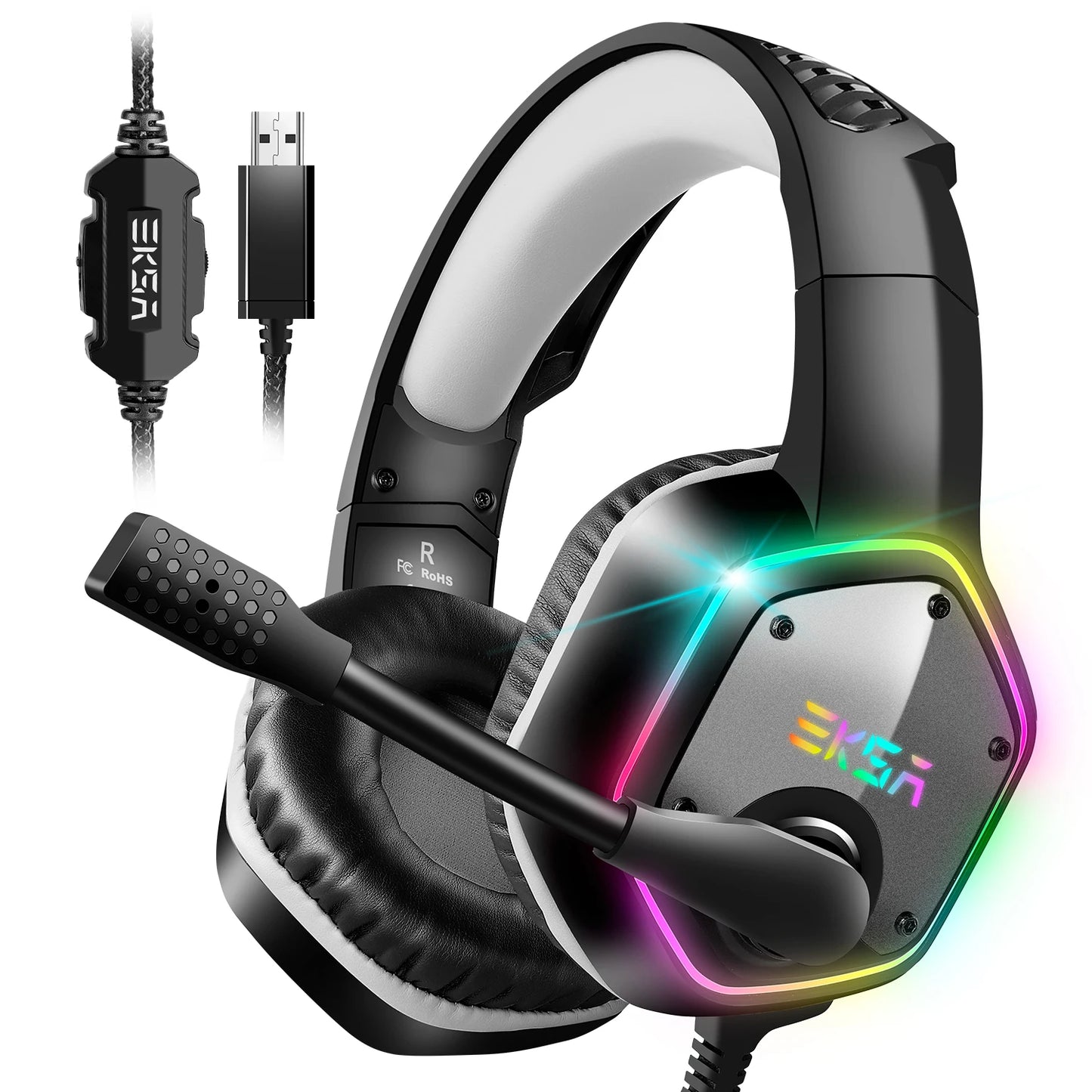 Gaming Headphones For PC/PS4/PS5 EKSA E1000 7.1 Surround RGB Gaming Headset Gamer USB Wired Headphones with Noise Cancelling Mic - Merit Sell