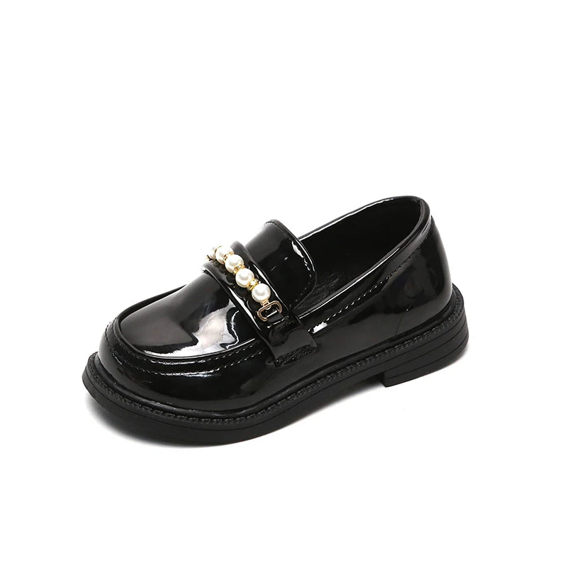 Girls Leather Shoes for School Party Wedding Kids Black Loafers Slip-on Children Flats Fashion British Style Pearls Beading New - Merit Sell