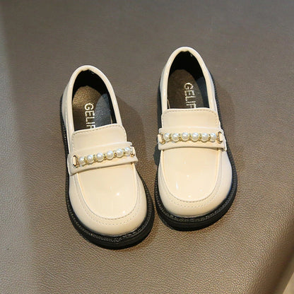 Girls Leather Shoes for School Party Wedding Kids Black Loafers Slip-on Children Flats Fashion British Style Pearls Beading New - Merit Sell