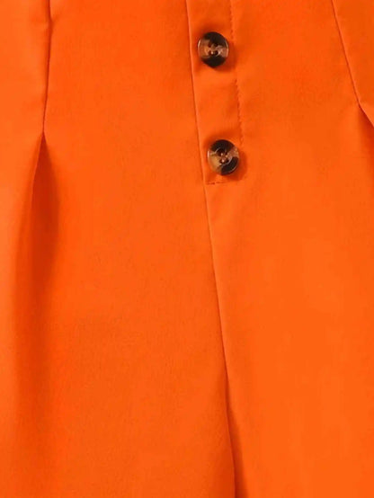 Girls' bright orange shorts: stylish double-breasted design, summer vibrant style - Merit Sell