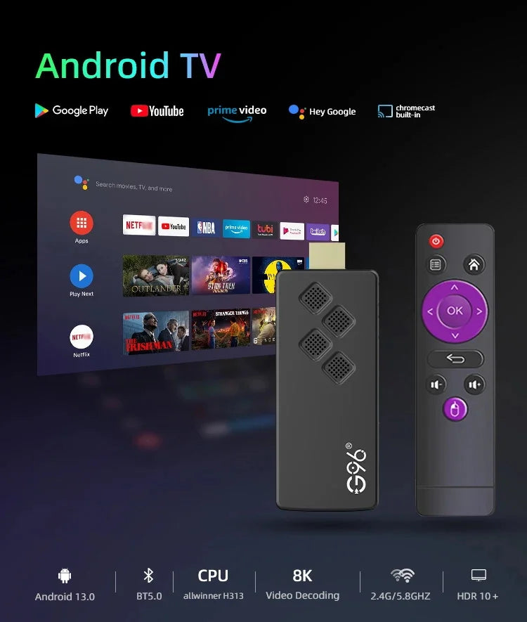 Global Version Android13 AllwinnerH313 Smart TV Stick Netflix IATV 4K HDR10+ Dual 2.4G5GWifi Youtube Streaming Media Player Q2 - Merit Sell
