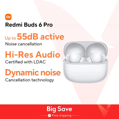 Global Version Xiaomi Redmi Buds 6 Pro Up to 55 dB active noise cancellation Hi-Res Audio with LDAC Built-in dimensional audio - Merit Sell