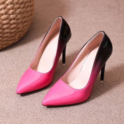 Gradient High Heels for Women's 10cm Sexy Fine Heel Pumps Fashion Party Plus Size 43 Pointed Toe Wed Shoes Patent Leather Dress - Merit Sell