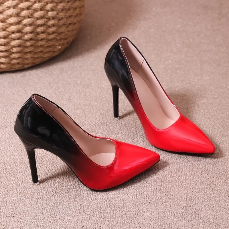 Gradient High Heels for Women's 10cm Sexy Fine Heel Pumps Fashion Party Plus Size 43 Pointed Toe Wed Shoes Patent Leather Dress - Merit Sell