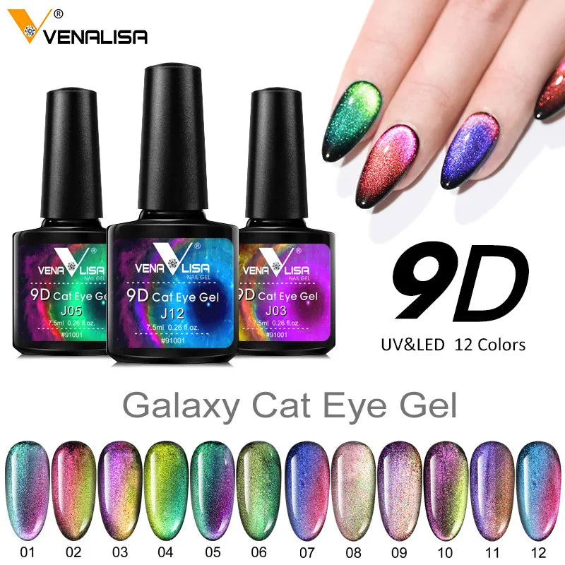 Venalisa 9D Cat Eye Nail Gel Polish Super Sparkle Effect Galaxy Starry Nail Manicure Magnetic Magic Semi Permanent Gel Varnish